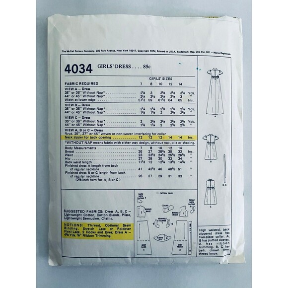 Vintage McCalls Sewing Pattern 4034 Boho Girls’ Dress Size 10 CUT 1974 - Picture 2 of 2